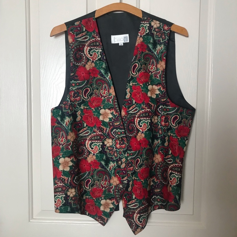 Vintage Cleo Paisleys Floral Vest - Red and Green Size 14